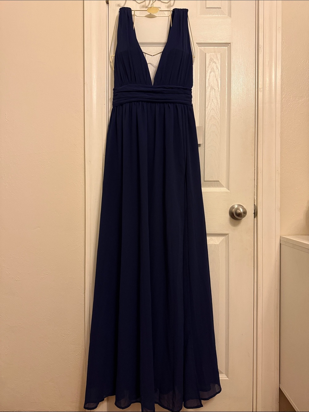 Lulu's Navy Deep V-Neck Chiffon Maxi Dress